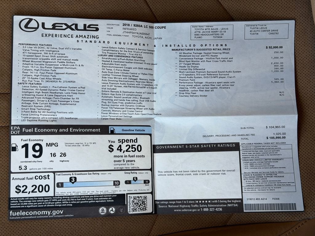 2018 Lexus LC LC 500